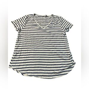 EUC Worn One Green Envelope Los Angeles Blue and White striped Vneck Tee XL